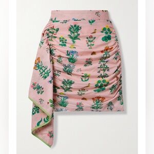RHODE Pink Botanical Print Ruched Mini Skirt